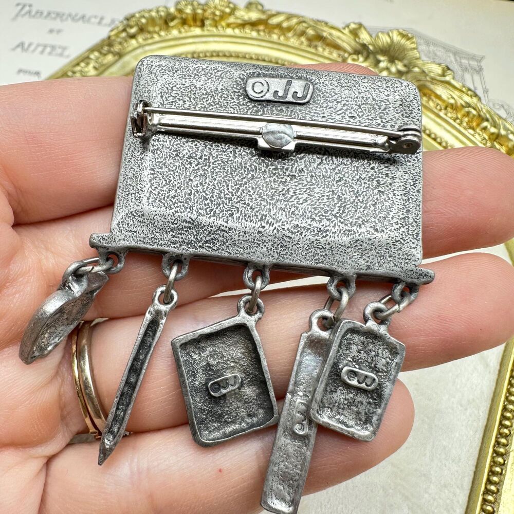 Vintage JJ Brooch Collectible School Math Blackboard Teacher Silver tone - Picture 2 of 2
